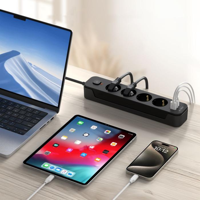 Bild 6, Tech-Protect 2 m Förgreningsdosa Med USB-C/USB-A Svart