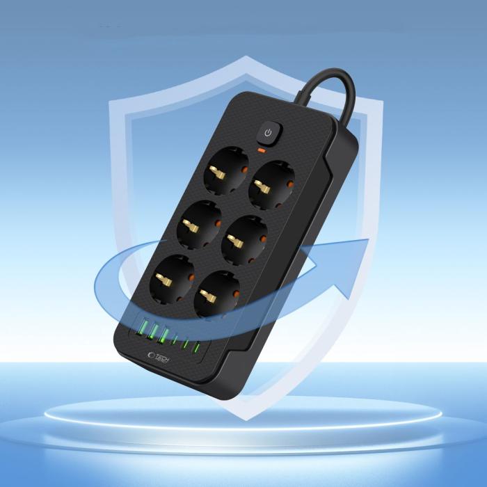 Bild 4, Tech-Protect 2 m Förgreningsdosa Med USB-C/USB-A Svart