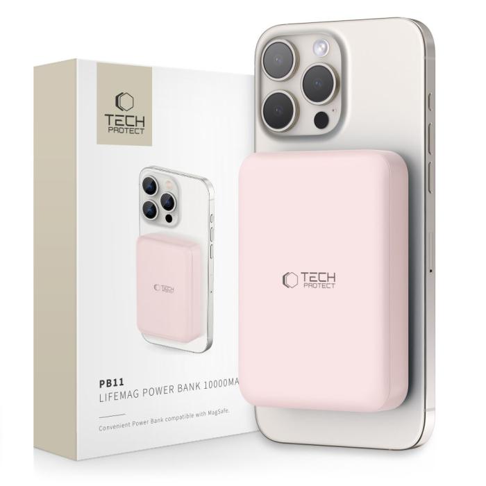Bild 1, Tech-Protect 10000 mAh MagSafe Powerbank LifeMag Rosa