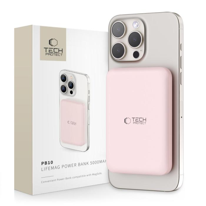 Bild 1, Tech-Protect 5000 mAh MagSafe Powerbank LifeMag Rosa