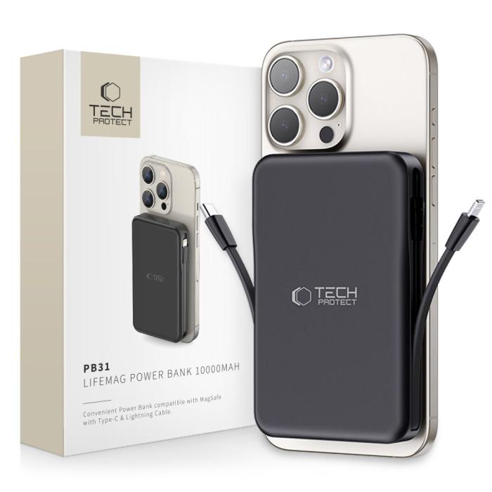 Bild 1, Tech-Protect 10000 mAh MagSafe Powerbank LifeMag Svart