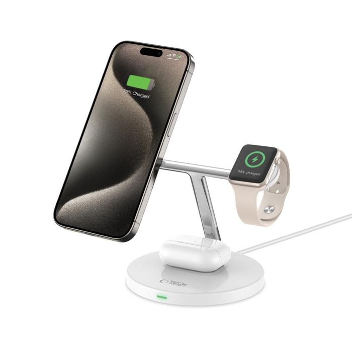 Bild 2, Tech-Protect 15W Qi 3in1 Trådlös MagSafe Laddare Vit