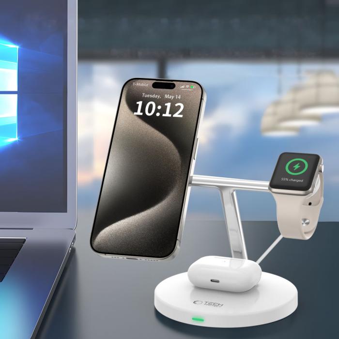 Bild 6, Tech-Protect 15W Qi 3in1 Trådlös MagSafe Laddare Vit
