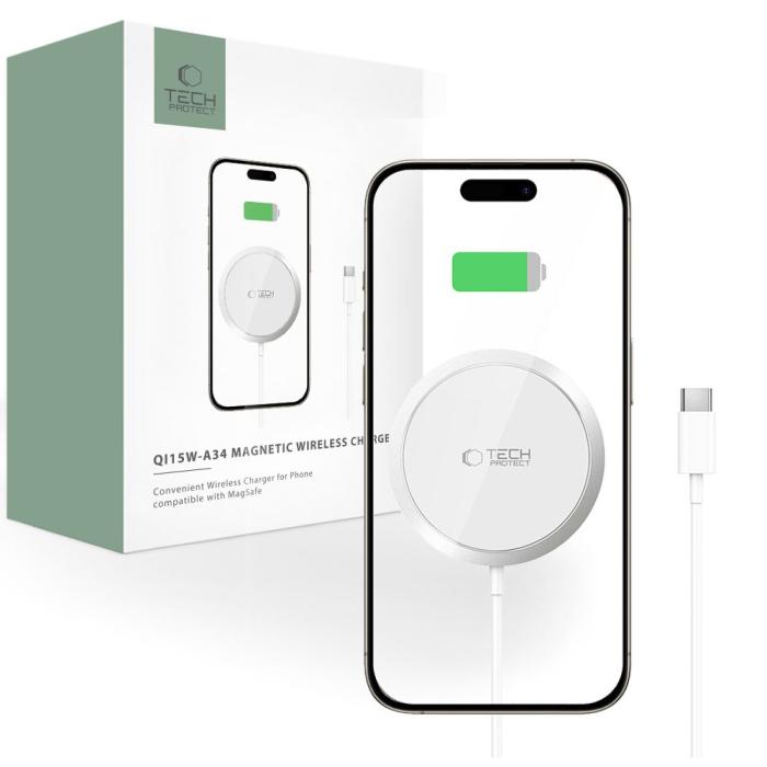 Bild 1, Tech-Protect 15W Qi Magnetisk MagSafe Laddare Trådlös Vit
