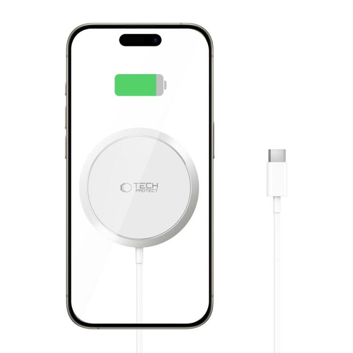 Bild 2, Tech-Protect 15W Qi Magnetisk MagSafe Laddare Trådlös Vit
