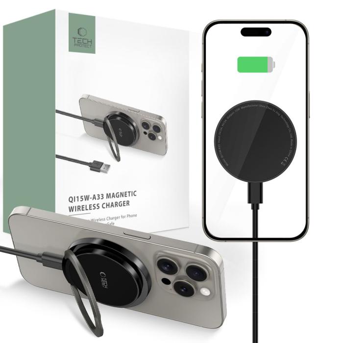 Bild 1, Tech-Protect 15W Qi Magnetisk MagSafe Laddare Trådlös Svart