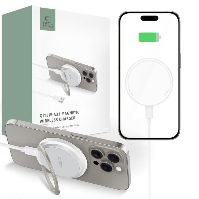Bild 1, Tech-Protect 15W Qi Magnetisk MagSafe Laddare Trådlös Vit