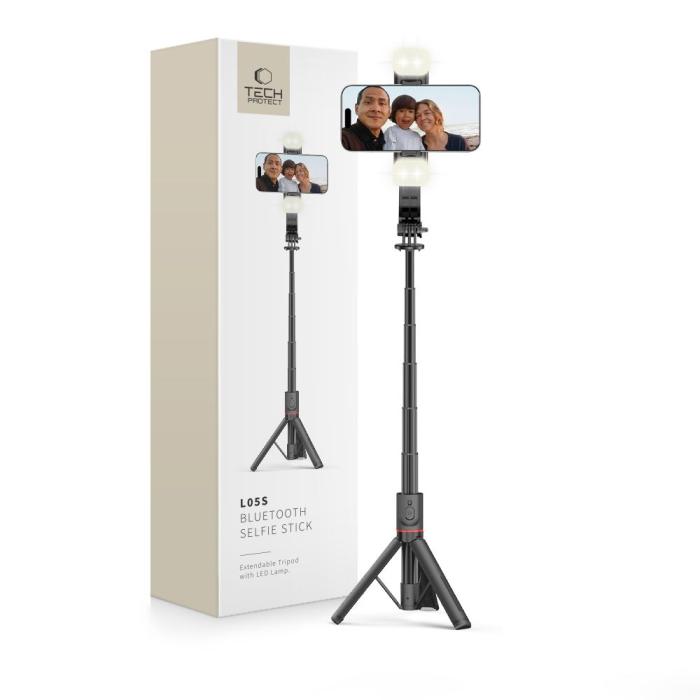 Bild 1, Tech-Protect Bluetooth Selfie Stick Tripod Med Led Light Svart