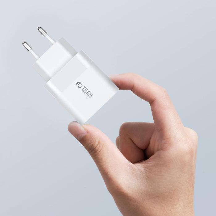Bild 2, Tech-Protect 20W PD 2x USB-C Väggladdare Svart