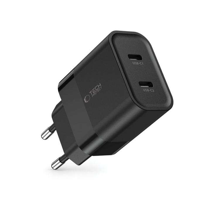 Bild 6, Tech-Protect 20W PD 2x USB-C Väggladdare Svart