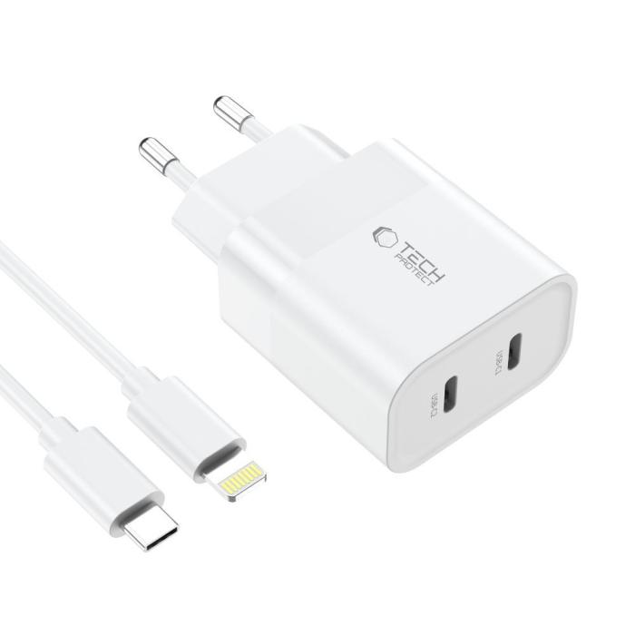 Bild 3, Tech-Protect 20W Väggladdare PD Inkl. USB-C Kabel Vit