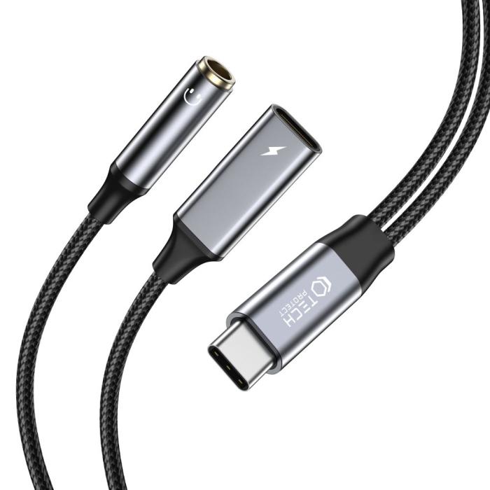 Bild 1, Tech-Protect 2in1 USB-C Till USB-C/3.5 mm AUX Hona Svart