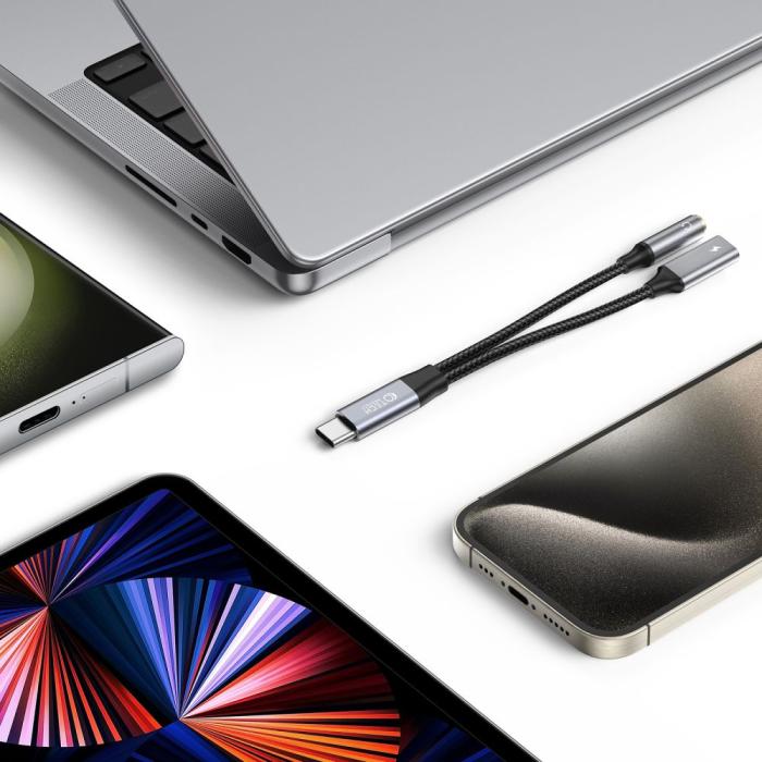 Bild 2, Tech-Protect 2in1 USB-C Till USB-C/3.5 mm AUX Hona Svart