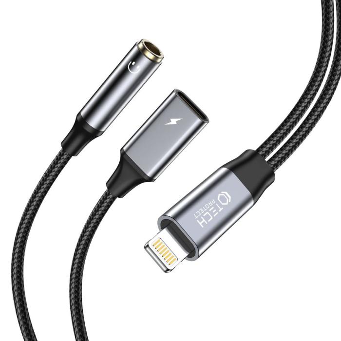 Bild 1, Tech-Protect 2in1 Lightning Till 3.5 mm AUX/Lightning Hona Svart