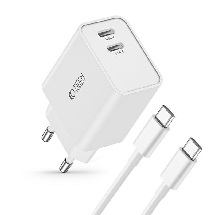 Bild 2, Tech-Protect 25W Väggladdare PD Inkl. USB-C Kabel UltraBoost Vit