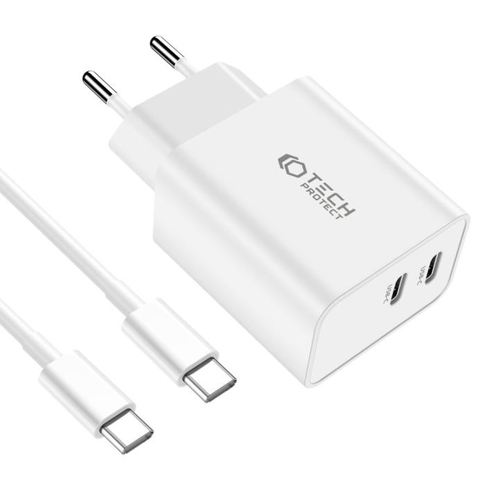 Bild 3, Tech-Protect 25W Väggladdare PD Inkl. USB-C Kabel UltraBoost Vit