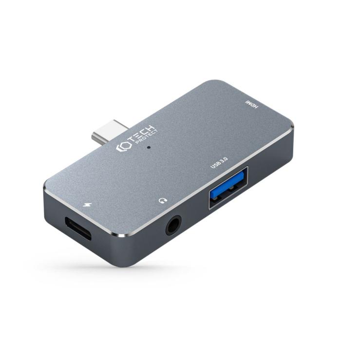 Bild 2, Tech-Protect 4in1 USB-C Hub USB-A/HDMI/AUX/USB-C Grå