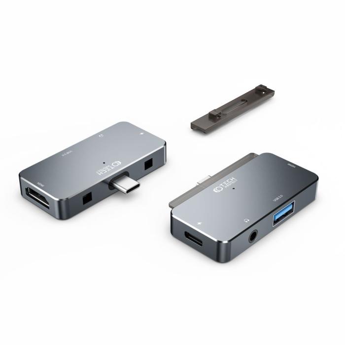 Bild 3, Tech-Protect 4in1 USB-C Hub USB-A/HDMI/AUX/USB-C Grå