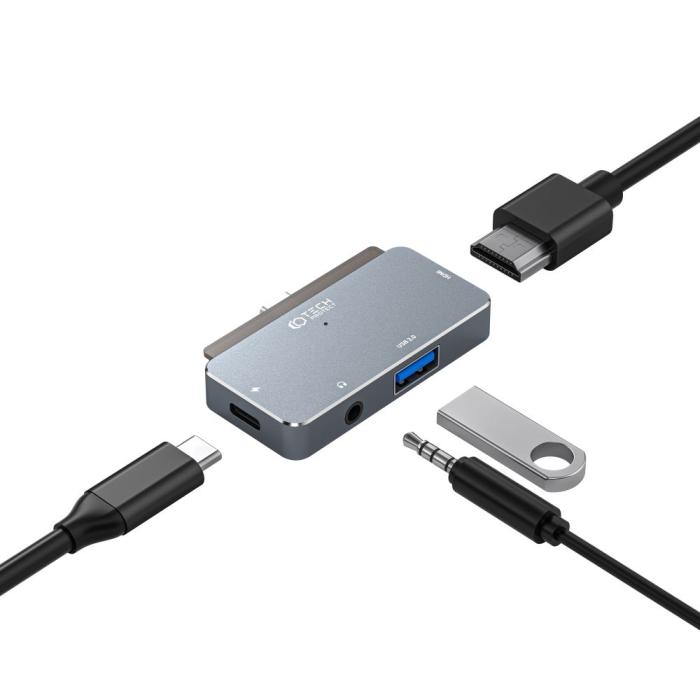 Bild 4, Tech-Protect 4in1 USB-C Hub USB-A/HDMI/AUX/USB-C Grå