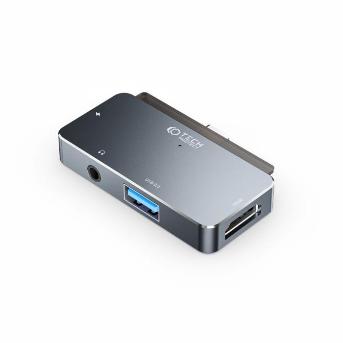 Bild 5, Tech-Protect 4in1 USB-C Hub USB-A/HDMI/AUX/USB-C Grå