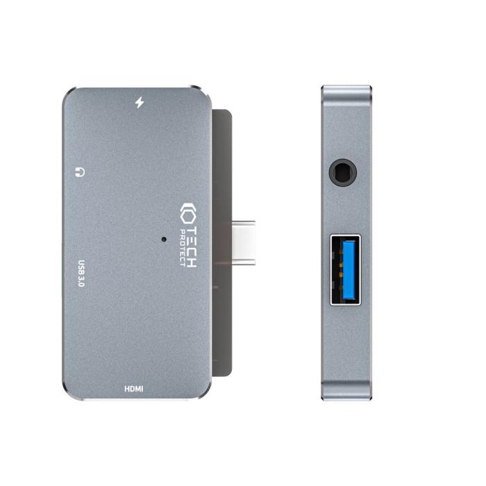 Bild 6, Tech-Protect 4in1 USB-C Hub USB-A/HDMI/AUX/USB-C Grå