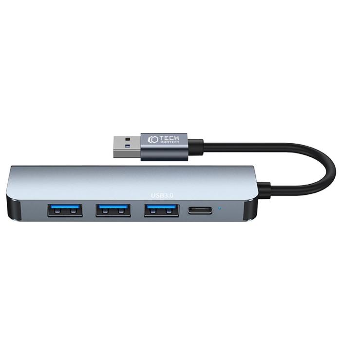 Bild 3, Tech-Protect 5in1 USB-A Hub USB-C / USB-A Grå