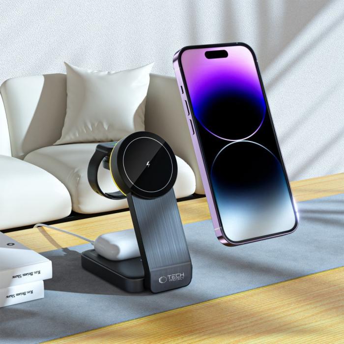 Bild 6, Tech-Protect 15W Qi Trådlös Magnetisk MagSafe Laddare Svart