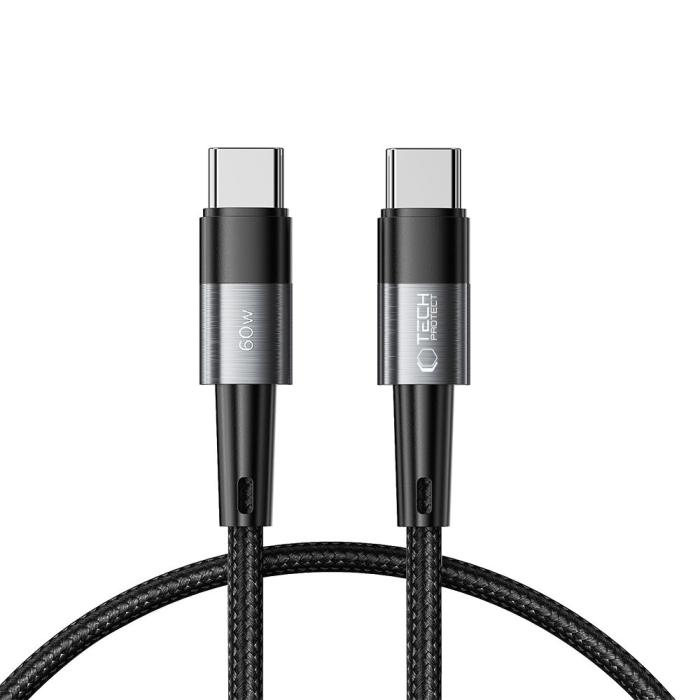 Bild 1, Tech-Protect 0.25 m 60W/3A PD USB-C - USB-C Kabel UltraBoost Grå
