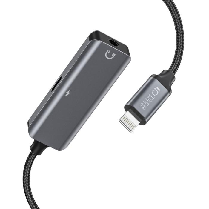 Bild 2, Tech-Protect 2in1 Lightning Till 3.5 mm AUX/Lightning Hona Svart