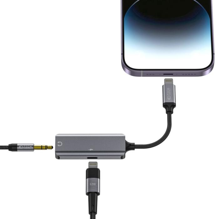Bild 3, Tech-Protect 2in1 Lightning Till 3.5 mm AUX/Lightning Hona Svart