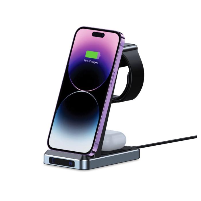 Bild 2, Tech-Protect 15W Qi Trådlös 3in1 Laddare Svart