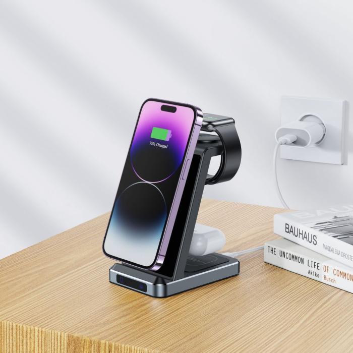 Bild 6, Tech-Protect 15W Qi Trådlös 3in1 Laddare Svart