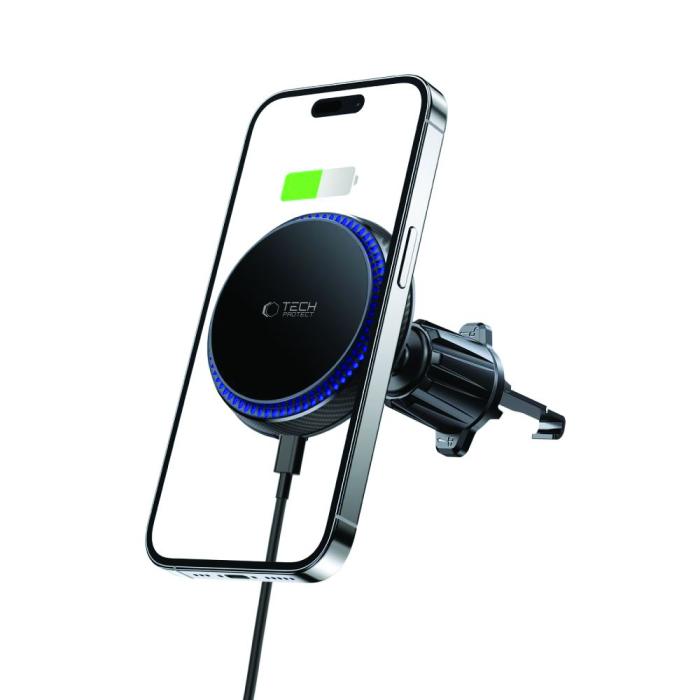 Bild 5, Tech-Protect 15W Magnetisk MagSafe Billaddare Luftventil Svart