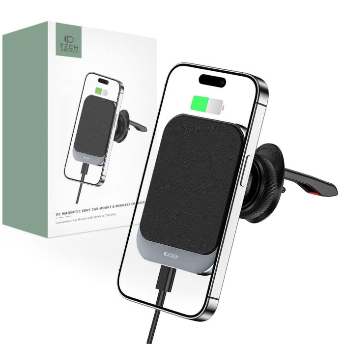 Bild 1, Tech-Protect 15W Magnetisk MagSafe Billaddare Luftventil Svart