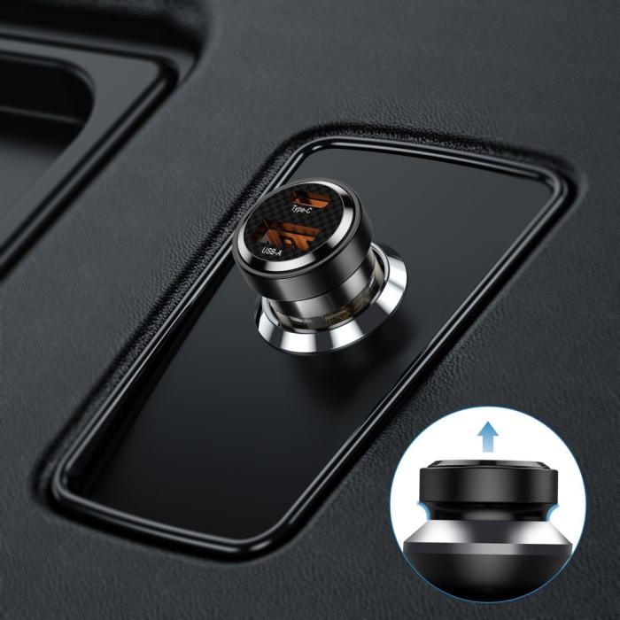 Bild 3, Tech-Proctet 30W PD QC USB-C/USB-A Billaddare Svart