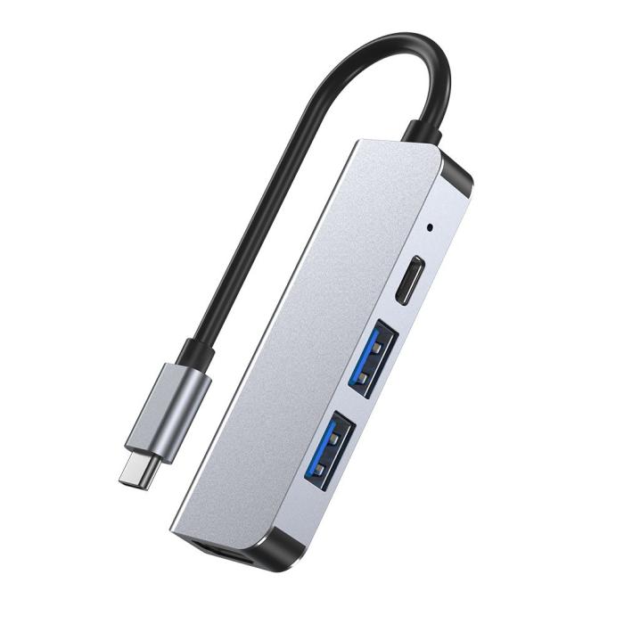 Bild 2, Tech-Protect 4in1 USB-C Hub USB-A / HDMI / USB-C Grå