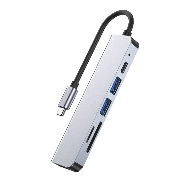 Bild 2, Tech-Protect 6in1 USB-C Hub USB/USB-C/Minneskortläsare Grå