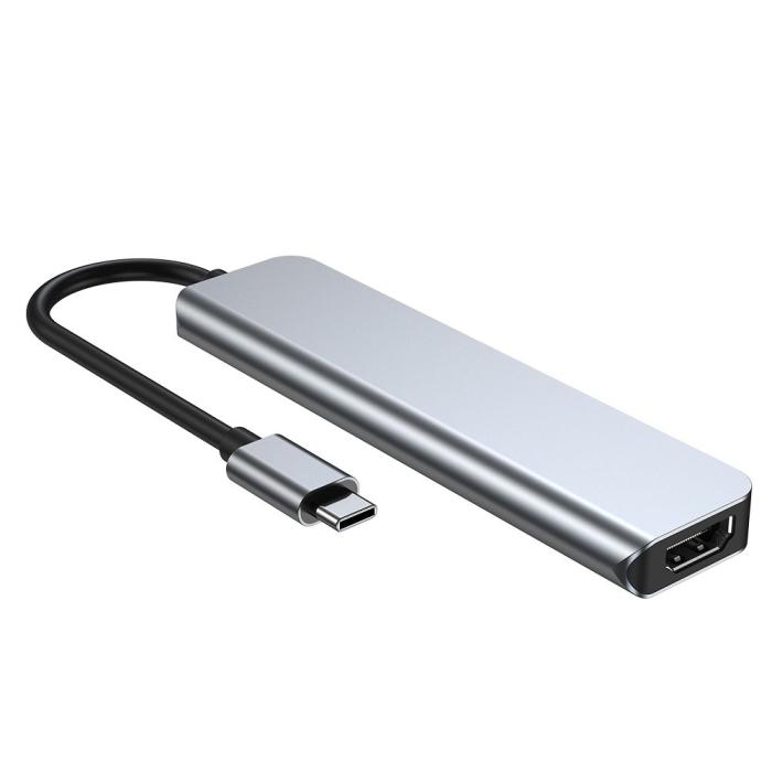 Bild 3, Tech-Protect 6in1 USB-C Hub USB/USB-C/Minneskortläsare Grå