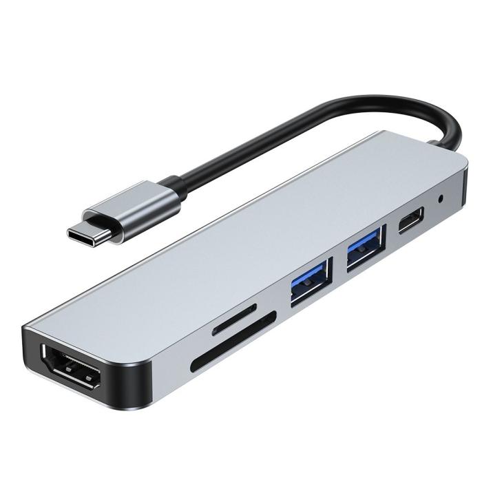 Bild 4, Tech-Protect 6in1 USB-C Hub USB/USB-C/Minneskortläsare Grå