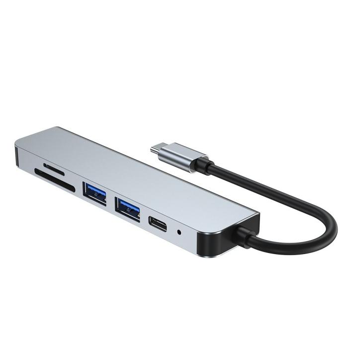 Bild 5, Tech-Protect 6in1 USB-C Hub USB/USB-C/Minneskortläsare Grå