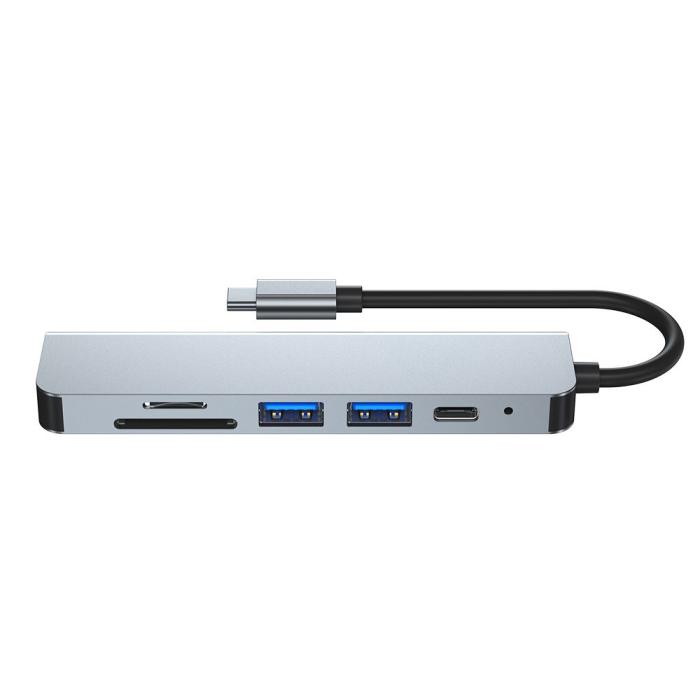 Bild 6, Tech-Protect 6in1 USB-C Hub USB/USB-C/Minneskortläsare Grå