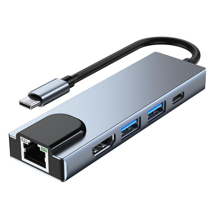 Bild 3, Tech-Protect 5in1 USB-C Hub USB/HDMI/Ethernet/USB-C Grå