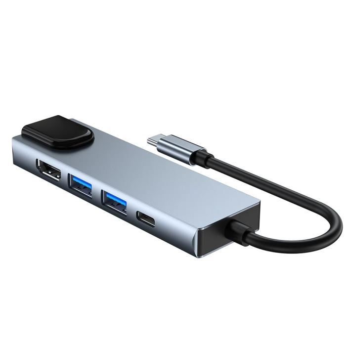 Bild 6, Tech-Protect 5in1 USB-C Hub USB/HDMI/Ethernet/USB-C Grå
