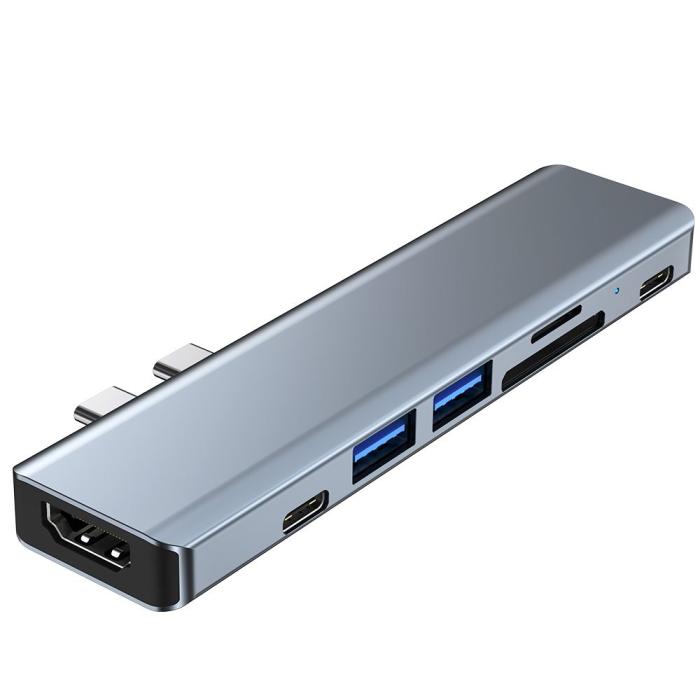 Bild 2, Tech-Protect 7in1 USB-C Hub USB/HDMI/Minneskortläsare/USB-C Grå