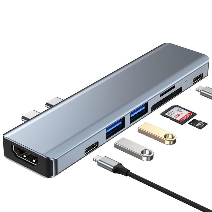 Bild 3, Tech-Protect 7in1 USB-C Hub USB/HDMI/Minneskortläsare/USB-C Grå
