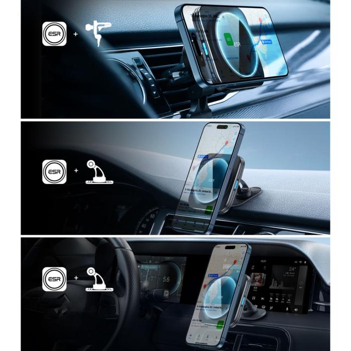 Bild 5, ESR 15W Qi2 MagSafe Billaddare HaloLock Svart