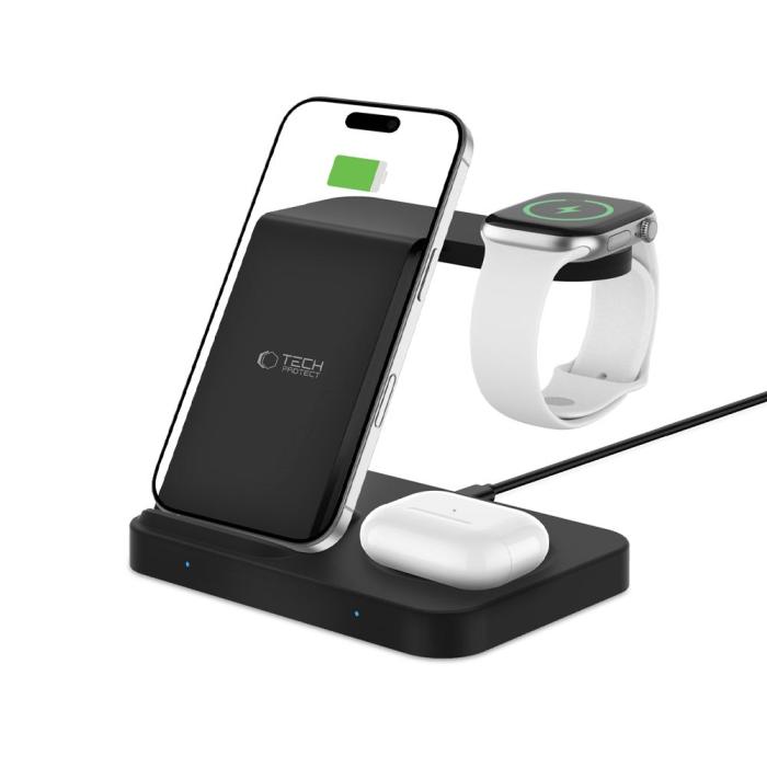 Bild 2, Tech-Protect 3in1 15W Trådlös Laddare Android/Apple Svart