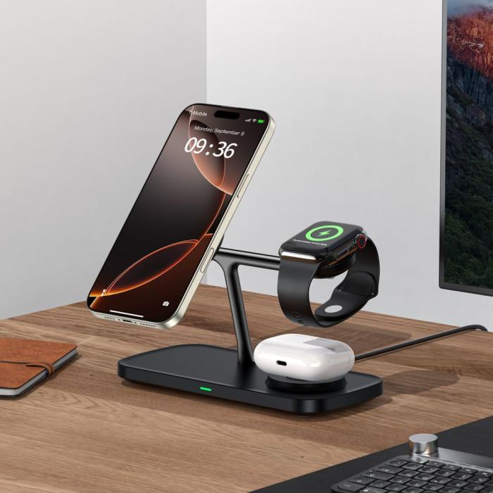 Bild 6, Tech-Protect 3in1 15W Trådlös Magnetisk MagSafe Laddare Svart