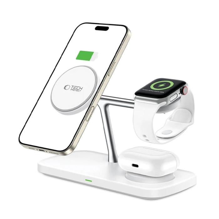 Bild 2, Tech-Protect 3in1 15W Trådlös Magnetisk MagSafe Laddare Vit