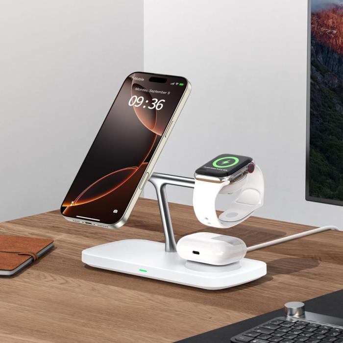 Bild 6, Tech-Protect 3in1 15W Trådlös Magnetisk MagSafe Laddare Vit